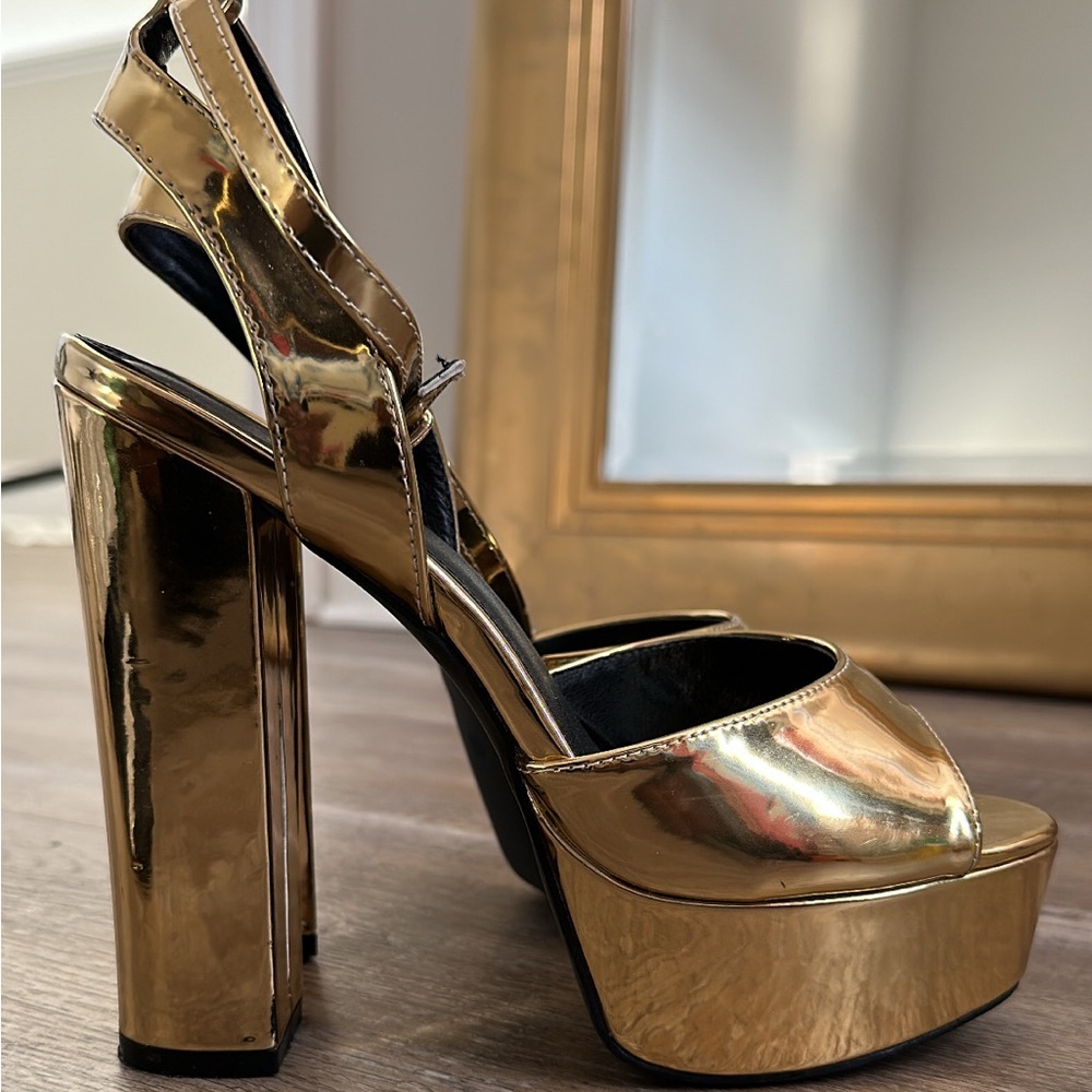 Gold Metallic Platform Strap Heels